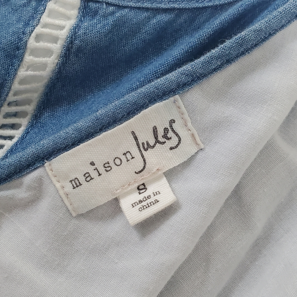 Maison Jules Denim Chambray Western Country Twee Fit and Flare Dress S Pockets - Picture 5 of 14